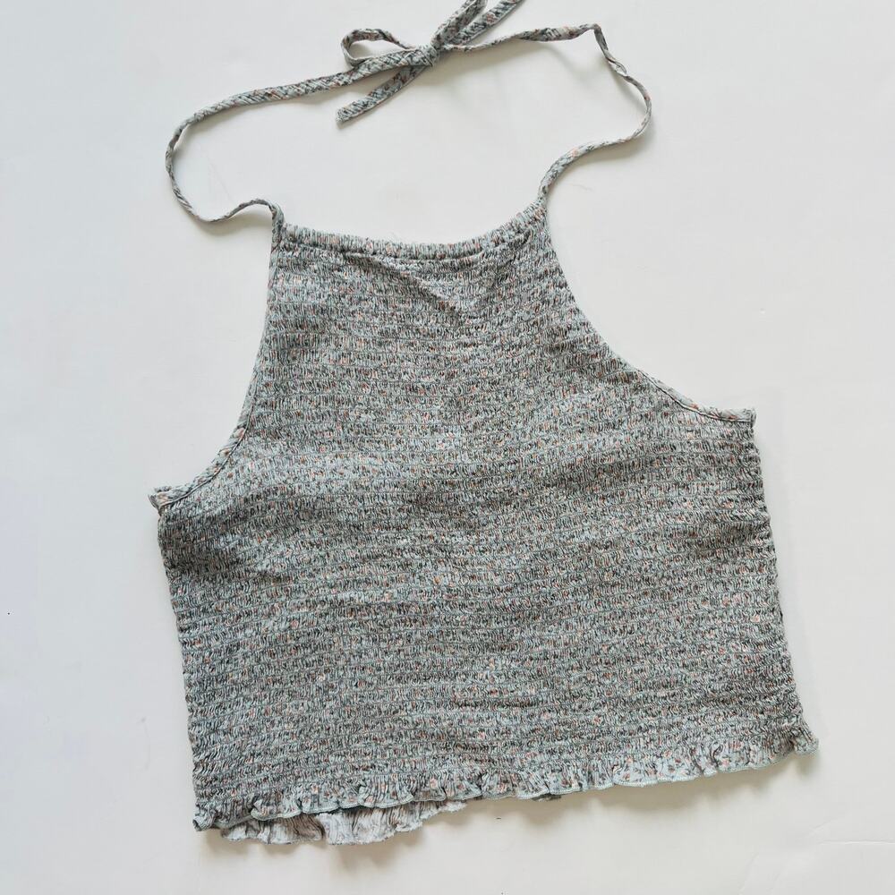 American Eagle Women's Smocked Floral Halter Crop Top Size L